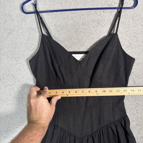 NWT House Of Harlow Sz S Black Midi Dress Linen Blend Sweetheart Bustier Bodice - Picture 7 of 16